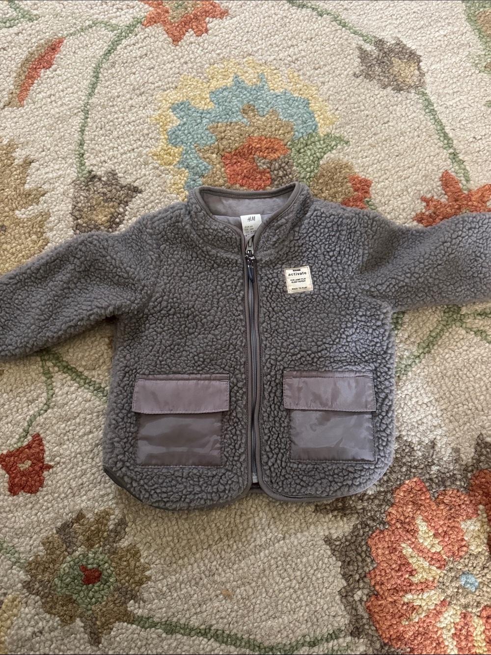 H&M Gray Sherpa Zip Jacket with Front Pockets - Kids